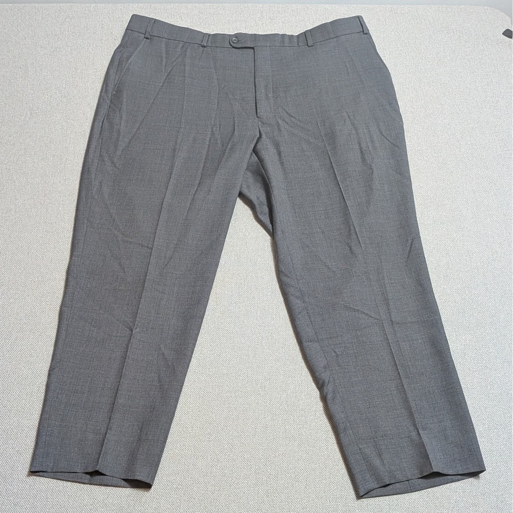 BALLIN Men's Gray W42 L28 Dress Pants Super 120's Wool Flat Front
